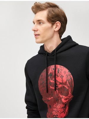 Die Grup Kapşonlu Sweatshirt Kuru Kafa Baskılı Uzun Kollu