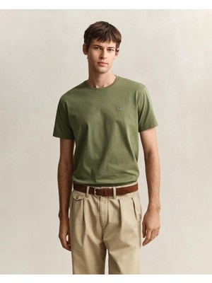 Die Grup Gant Erkek Yeşil Bisiklet Yaka Regular Fit Logolu T-Shirt