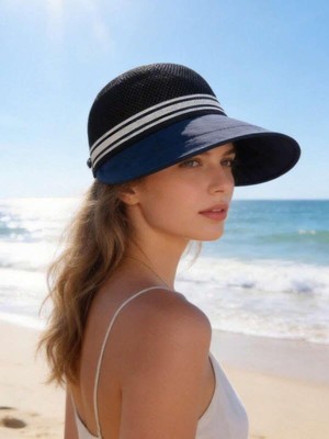 Die Grup Kadın Yazlık Geniş Siperlikli Hasır Vizör Şapka Katlanabilir Uv Korumalı Ayarlanabilir Şapka Siyah