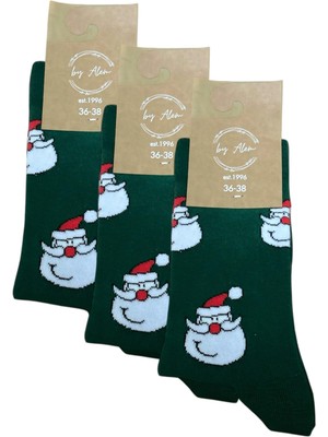 Die Grup Noel Baba Desenli Çorap, 3'lü Paket, Yeşil