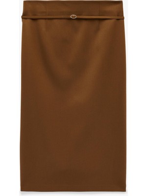 Die Grup Slim Fit Yırtmaçlı Kemer Detaylı Midi Kalem Etek