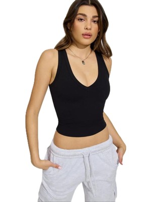 Die Grup Madmext Siyah Derin V YAKA%100 Pamuklu Basic Kadın Atlet MG2405,SIYAH Xl