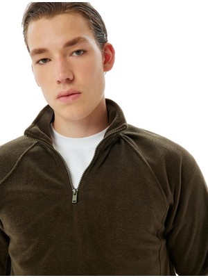 Die Grup Yarım Fermuarlı Polar Sweatshirt Basic Uzun Kollu
