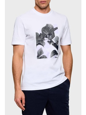 Die Grup Erkek Desenli Bisiklet Yaka Kısa Kol Beyaz T-Shirt 50559754-100