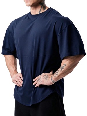 Die Grup Genius Erkek Spor Tişört Oversize Fitness & Gym Antrenman Tişörtü (Lacivert, Xl)