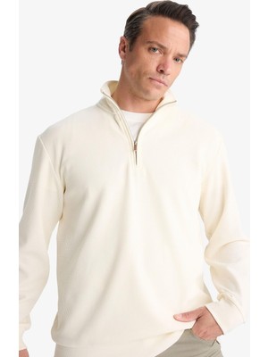 Die Grup Defacto Comfort Fit Dik Yaka Dokulu Yarım Fermuarlı Waffle Sweatshirt D7543AX25SP