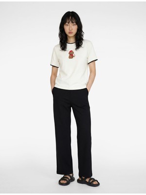 Die Grup Slim Fit Kısa Kollu Bisiklet Yaka Modal Karışımlı Köpek Nakışlı Tişört