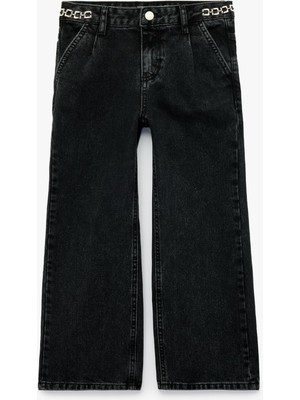 Die Grup Pamuklu Zincir Detaylı Geniş Paça Denim Pantolon