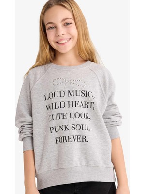 Die Grup Defacto Relax Fit Bisiklet Yaka Baskılı Sweatshirt Kız Çocuk G3742A825WN