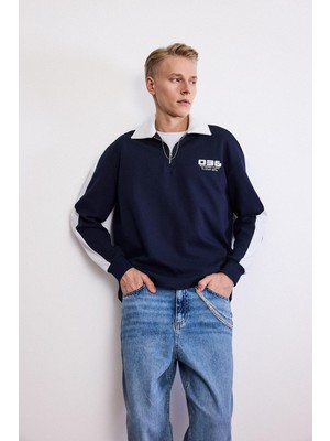 Die Grup Defacto Boxy Fit Polo Yaka Yarım Fermuarlı Baskılı Sweatshirt G6474AX25WN