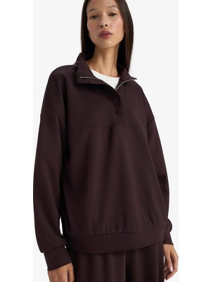 Die Grup Defacto Relax Fit Yarım Balıkçı Yaka Fermuarlı Modal Sweatshirt F0816AX25AU