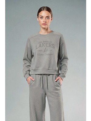 Die Grup Defacto Pamuklu Nba Los Angeles Lakers Bisiklet Yaka Sweatshirt F8216AX26SP