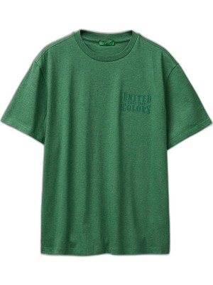 Die Grup Benetton Erkek YEŞIL%100 Pamuk Regular Fit Logo Nakışlı T-Shirt