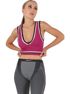 Die Grup Doremi Seamless Crop Renk Bloklu Spor Bluz Fuşya Xs-S
