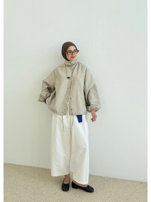 Moda Aksa 7745 Çift Ipli Bomber Ceket Bej