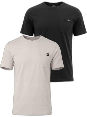 Die Grup Slazenger Vesela 2 Li Set Erkek Siyah -Taş Gri Tişört