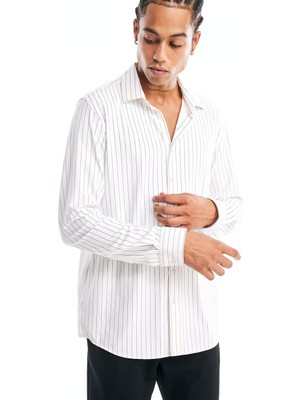 Die Grup Defacto Slim Fit Polo Yaka Çizgili Uzun Kollu Gömlek B6487AX25SP