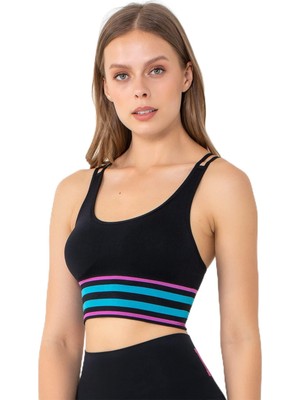 Die Grup Miofit Energy Blok Çizgili Destekli Seamless Spor Sütyeni Siyah L-Xl