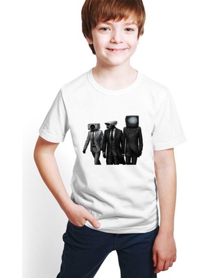 Die Grup Tarzsokak Skibidi Toilet Baskılı Unisex Çocuk Tişört H04, Beyaz, Xs
