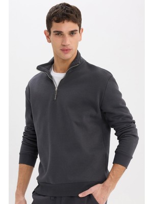 Die Grup Defacto Comfort Regular Fit Rahat Kalıp Fermuarlı Dik Yaka Basic Düz Sweatshirt X7405AZ25SP