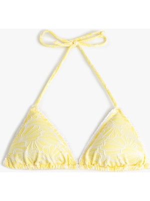 Die Grup Floral Dokulu Boyundan Bağlamalı Üçgen Bikini Üstü