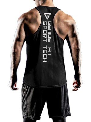 Die Grup Genıus Store Erkek Dry Fit Y-Back Gym Fitness Sporcu Atleti (Siyah, L)