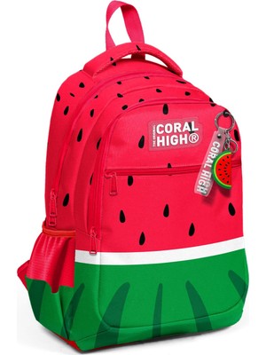 Die Grup Coral High Üç Bölmeli Okul Sırt Çantası, Kırmızı Yeşil Karpuz Desenli, Polyester, 18.5 Litre, Ortopedik, 31X15X40 cm