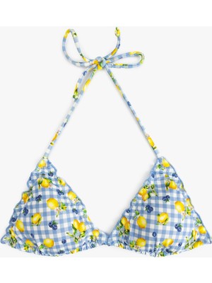 Die Grup Pötikareli Limon Baskılı Üçgen Bikini Üstü