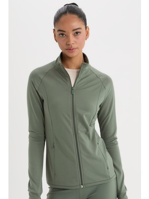 Die Grup Defacto Fitted Vücuda Oturan Ultra Soft Dik Yaka Çift Cepli Parmak Detaylı Fermuarlı Spor Hırka B3985AX25SP