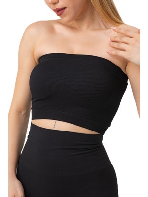 Die Grup Doremi Seamless Straplez Fitilli Spor Büstiyer Sıyah S-M
