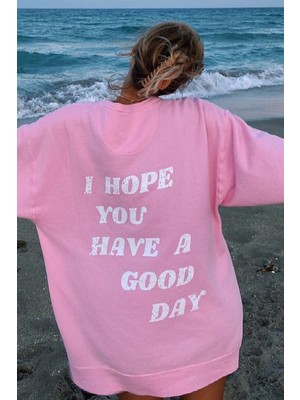 Die Grup Madmext Mad Girls Pembe Sırt Baskılı Sweatshirt MG1219,PEMBE L