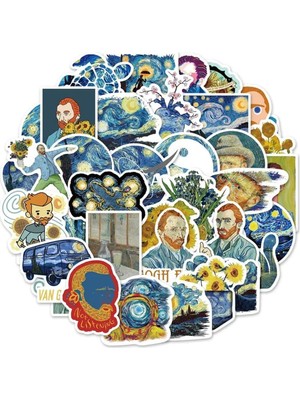 Die Grup Ms Major Selection 50'li Van Gogh Stickers, Sticker Seti Laptop Notebook Tablet Sticker Seti, 68746854684684