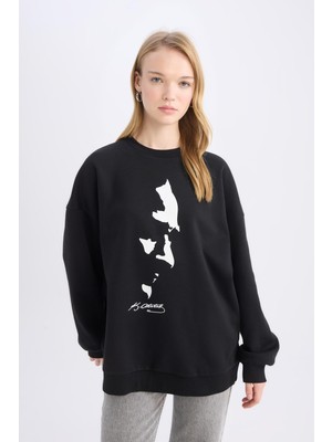 Die Grup Defacto Oversize Geniş Kalıp Bisiklet Yaka Atatürk Baskılı Sweatshirt E5445AX24WN