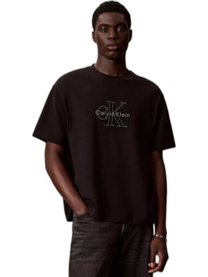 Die Grup Erkek Rahat Kesim Ck Logo Işlemeli Yuvarlak Yakalı Kısa Kollu Siyah T-Shirt LV04RG814G-UB1