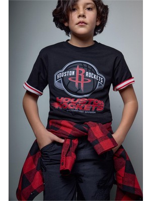 Die Grup DEFACTO%100 Pamuk Nba Houston Rockets Tişört Erkek Çocuk G7619A826SM