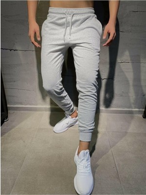 Die Grup Relax Family Xf Erkek Gri Eşofman Altı Dar Paça Penye Slim Fit Jogger Kesim Açık Gri L