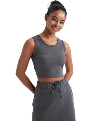 Die Grup Defacto Defactofit Slim Fit Bisiklet Yaka Waffle Sporcu Atlet Antrasit Xs
