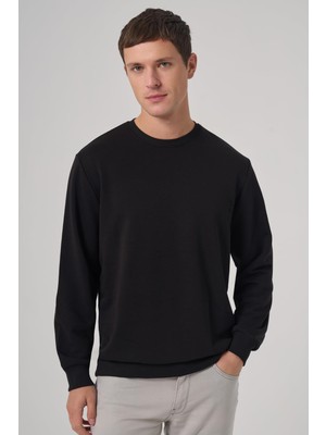 Die Grup Morven Erkek Siyah Basic Bisiklet Yaka Sweatshirt