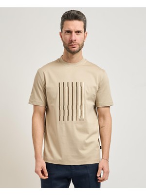 Die Grup Erkek Logolu Bisiklet Yaka Kısa Kol Standart Bej T-Shirt 50560466-286
