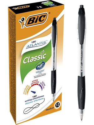 Die Grup Bıc Atlantis Classic Basmalı Tükenmez Kalem (0,32 Mm, Kutuda 12 Adet) Siyah