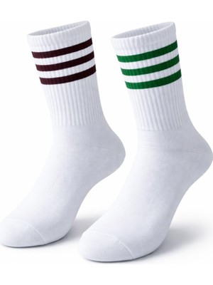 Die Grup Plus Scorpion Beyaz Çizgili Tenis Çorabı Unisex | Pamuklu, Uzun Spor Çorabı - Beyaz 36-40