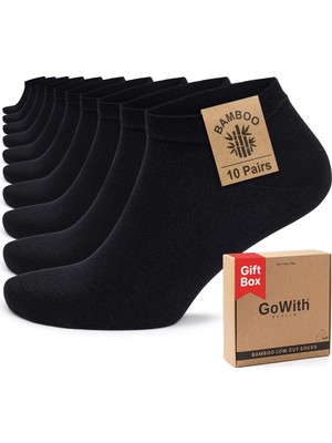 Die Grup Gowith 10'lu Bambu Premium Dikişsiz Kutulu Nefes Alabilir Erkek Kadın Sneaker Çorap, Likralı 200 Iğne Esnek Sıkmayan Siyah Beyaz Gri Kısa Patik Çorabı 3006