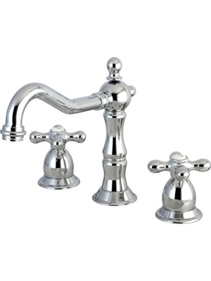 Die Grup Kingston Brass KS1971AX Heritage Widerspread Lavatory Musluk With Metal Cross Handle, Cilalı Krom By Kingston Brass