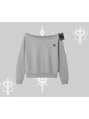 Die Grup Tarzsokak Beyaz Kayık Yaka Sweatshirt Özel Logolu, Gri, Xl