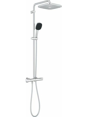 Die Grup Grohe Vitalio Comfort 250 Termostatik Bataryalı Duş Sistemi, 38 Derece Sabit Sıcaklık Ayarı, 1 Akışlı Kare Tepe Duşu, 2 Akışlı El Duşu, 1750MM Duş Hortumu, Duş Başlığı, Krom, 26696001