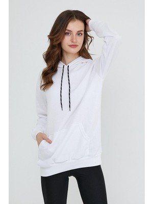 Die Grup Tarzsokak Kadın Beyaz Kapüşonlu Kangru Cep Sweatshirt, Beyaz, L