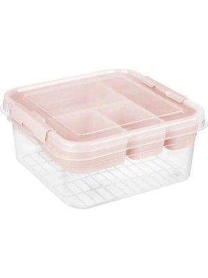 Die Grup Kapaklı Bölmeli Makyaj Takı Saklama Çok Amaçlı Organizer Alet Edevat Kutusu Bijuteri Hobi Ecza Malzeme Kabı 4,5 L (Pembe)