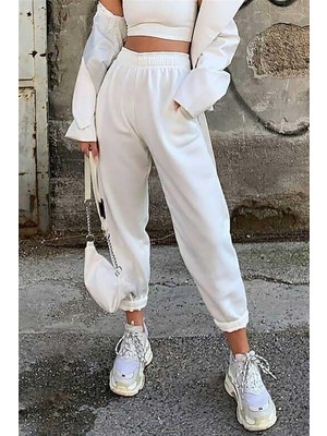 Die Grup Madmext Mad Girls Beyaz Paça Lastikli Oversize Kadın Eşofman MG324,BEYAZ L