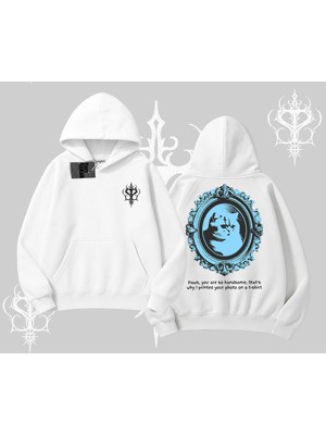 Die Grup Tarzsokak Çerçeveli Kedi Baskılı Kapşonlu Sweatshirt, Beyaz, M