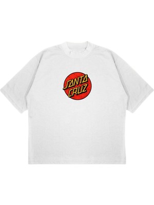 Die Grup Tarzsokak Santa Cruz Baskılı Oversize Unisex Pamuklu Nefes Alan Kalın Kumaşlı, BEYAZ868, S